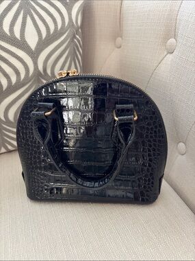 New Black Croc-Embossed Dome Satchel - Elegant Women's Handbag small size